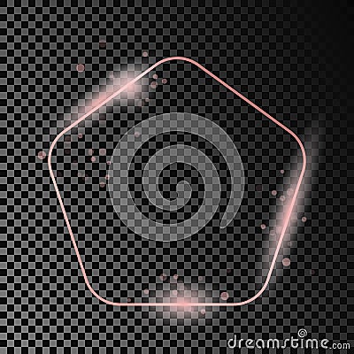 Rose gold glowing rounded pentagon shape frame Vector Illustration