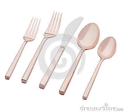 Rose Gold Luna Stainless Steel Flatware, 5-Piece Stock Photo