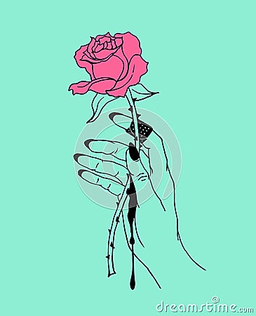 Rose and hand bleeding illustration Cartoon Illustration