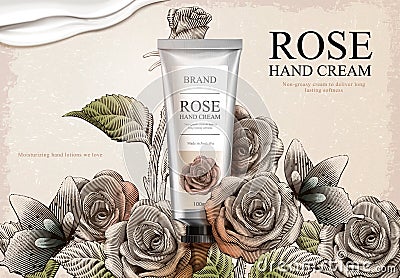 Rose hand cream ads Vector Illustration