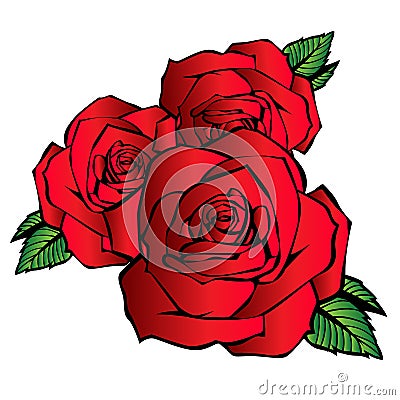 Rose hart vector flower Red cartoon illustration vintage Vector Illustration