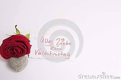 Rose and heart and Card Alles Liebe zum Valentine's day Stock Photo