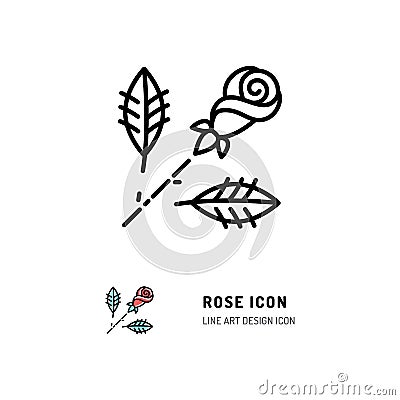 Rose icon, flower Rose logo. Line art design, Vector illustration Vector Illustration