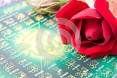 Rose and islamic script Stock Photo