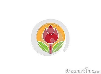 Rose with leaves and sun in background flower for logo design Cartoon Illustration