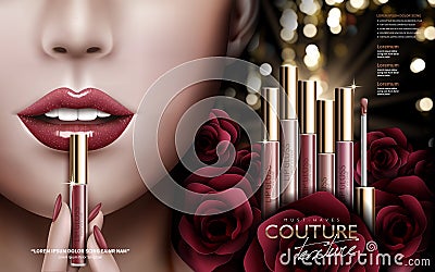 Rose lip gloss ad Vector Illustration