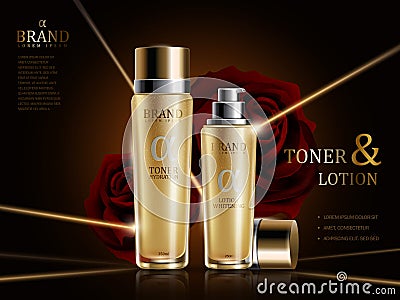 Rose lotion and toner ads Vector Illustration