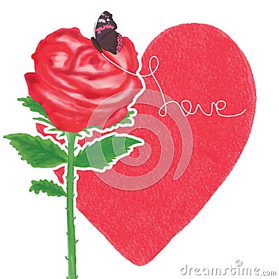 Rose love paint butterfly decor Vector Illustration