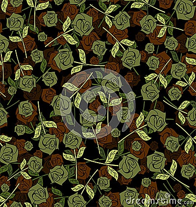 Rose Military pattern seamless. Roses army background. flower protective texture Vector Illustration