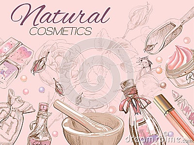 Rose natural cosmetic template. Vector Illustration