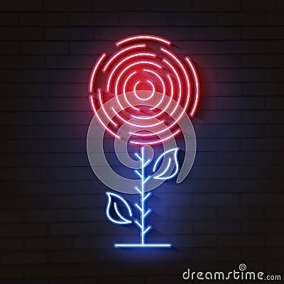 Rose neon logo. party night club. illustration Vector Illustration