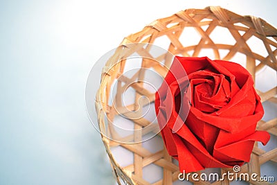 Rose origami red rose with basket Stock Photo