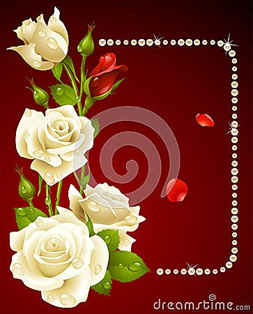 Rose and pearls frame Vector Illustration