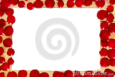 Rose petals arranged in a white frame Stock Photo