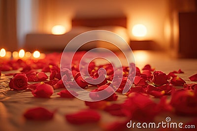 Rose Petals Pathway. Romantic background. Generative AI Stock Photo