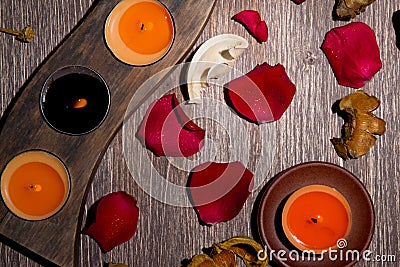Rose Petals, Potpourri and Candles Stock Photo