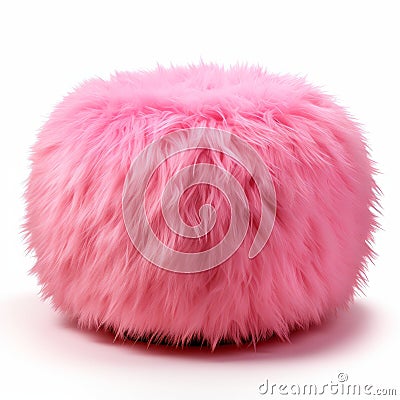 Rose Pink Faux Fur Pouf - Playfully Conceptual Design Stock Photo