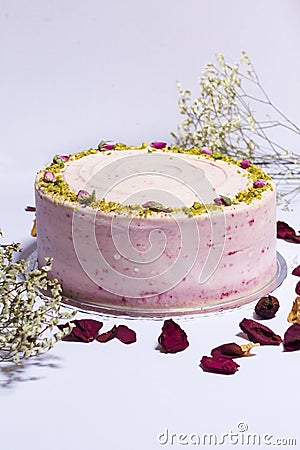Rose Pistachio freshly baked cake Stock Photo