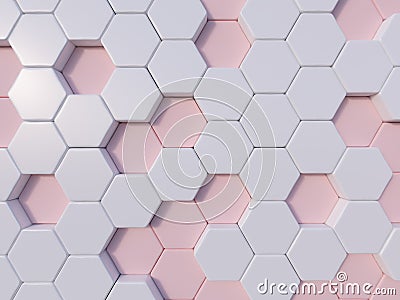 Rose Quartz abstract 3d hexagon background bee hive Stock Photo