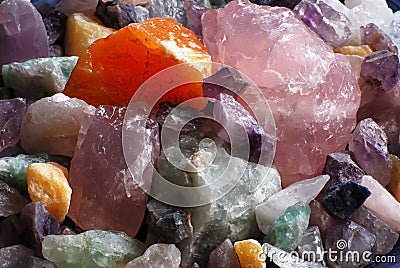 Rose quartz and other crystals Stock Photo