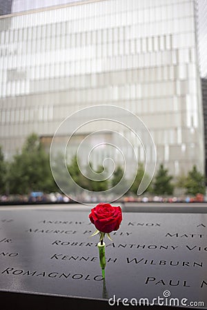 Rose, September 11th Memorial, World Trade Center, NYC Editorial Stock Photo