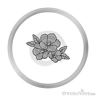 Rose of sharon icon in monochrome style isolated on white. South Korea symbol. Vector Illustration