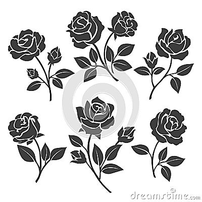 Rose silhouettes decorative set Vector Illustration