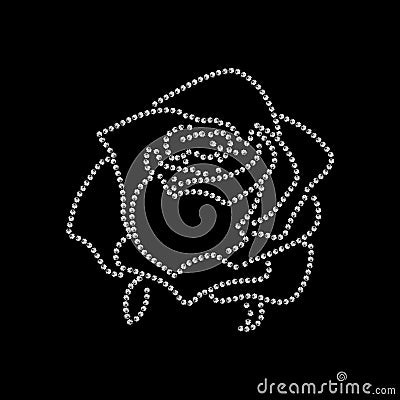 Rose sketch. Flower design dotted outline. Vector illustration. Elegant floral outline design. Silver symbol isolated on black bac Vector Illustration