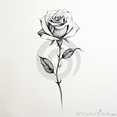 Minimalistic Black And White Rose Tattoo: Delicate Ink Illustration Stock Photo