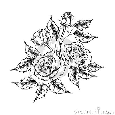 Rose tattoo. Silhouette of roses Stock Photo