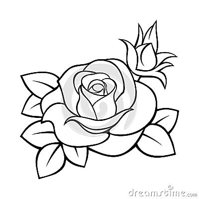 Rose. Vector black and white contour drawing. Vector Illustration