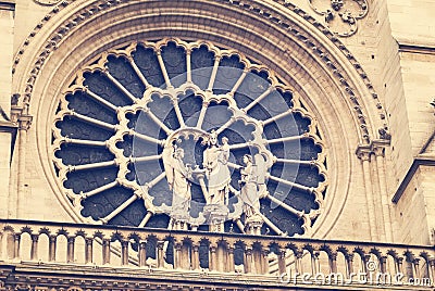 Rose window in Notredame Paris Stock Photo