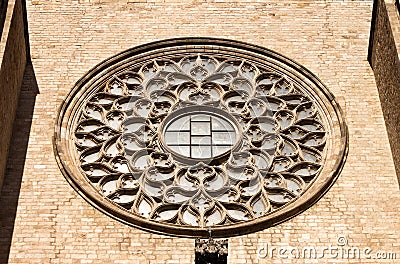 Rose window of St Mary of the Sea cathedral in Barcelona. Stock Photo