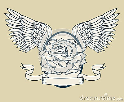 Rose with wings tattoo art design Vector Illustration