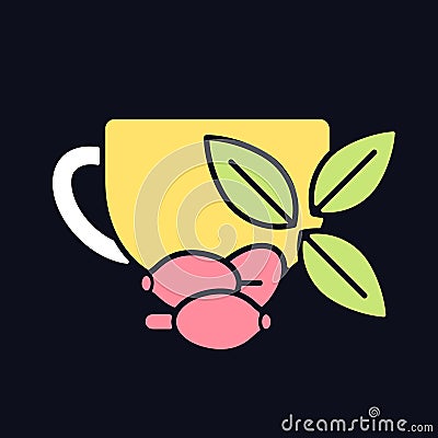 Rosehip tea RGB color icon for dark theme Vector Illustration