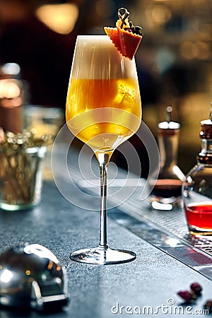 Rosemary cocktail - golden rum, rosemary, fruits juice and syrup Stock Photo