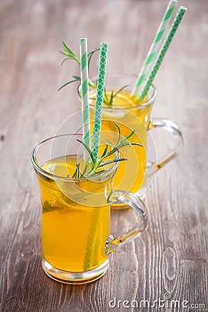 Rosemary and lemon lemonade. Summer fresh ice tea Stock Photo