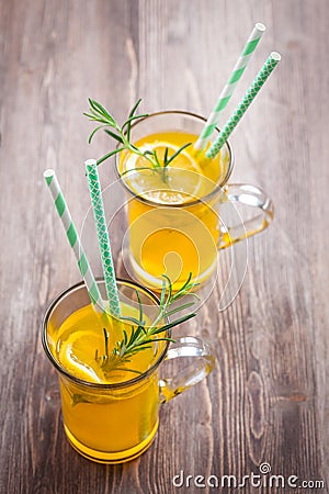 Rosemary and lemon lemonade. Summer fresh ice tea Stock Photo