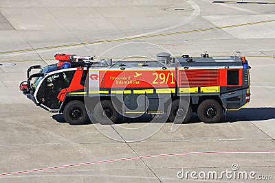 Rosenbauer Panther airport rescue and firefighting vehicle at Dusseldorf airport. Editorial Stock Photo