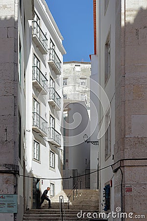 Rosendo Lane (Beco do Rosendo) in Lisbon Editorial Stock Photo