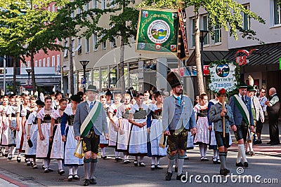 Rosenheim, Germany, 09/04/2016: Harvest festival parade in Rosenheim Editorial Stock Photo