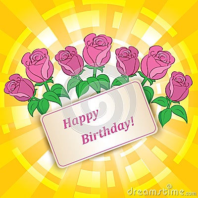 Roses for birthday with yellow vector background Vector Illustration