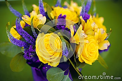 Roses bouquet of flower gift close up, Greeting card yellow viol Stock Photo