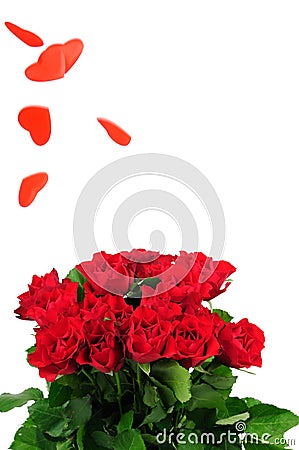 Roses bouquet and heart rain Stock Photo