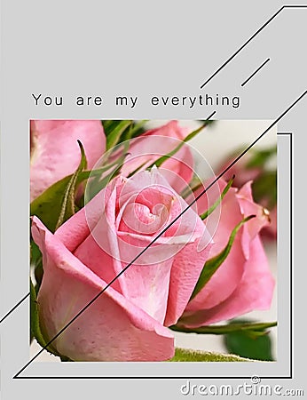 Roses flowers greetings card with love text quotes for Valentine Day Wedding Stock Photo