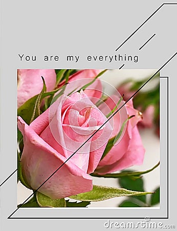 Roses flowers greetings card with love text quotes for Valentine Day Wedding Stock Photo