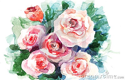 Roses flowers, watercolor painting Stock Photo