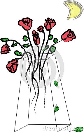 Roses in glass vase Vector Illustration