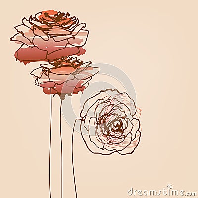 Roses card, beautiful symbols of love Vector Illustration
