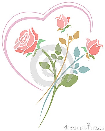 Roses with heart Vector Illustration